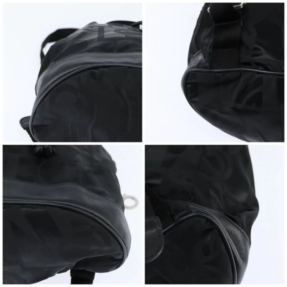 Salvatore Ferragamo Gancini Backpack Nylon Leather Black Silver Auth bs30419